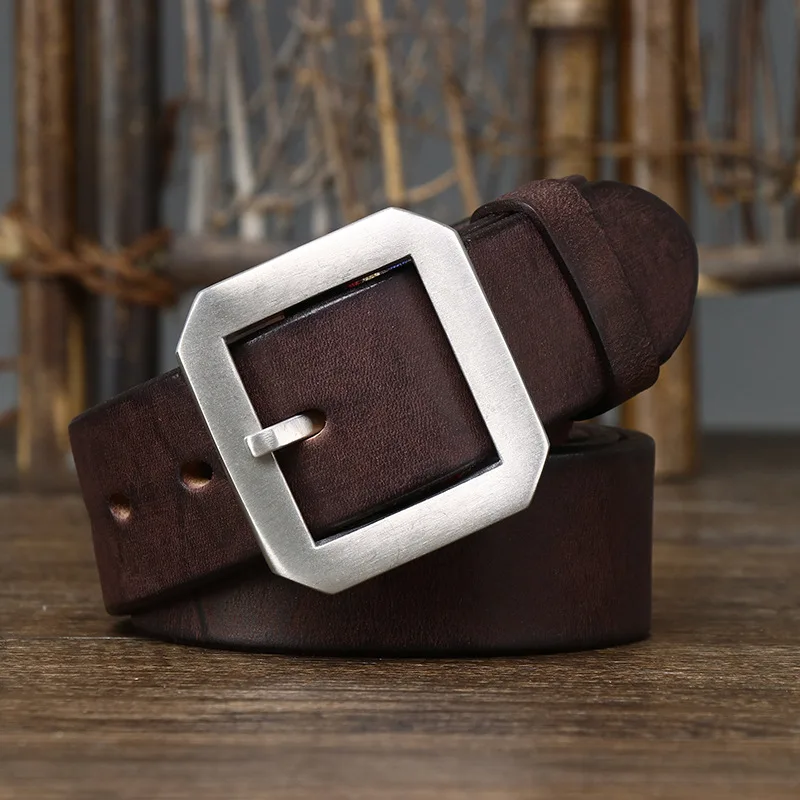 

Italian thickened frosted pure cowhide stainless steel belt genuine leather pin buckle all-match retro jeans belt men