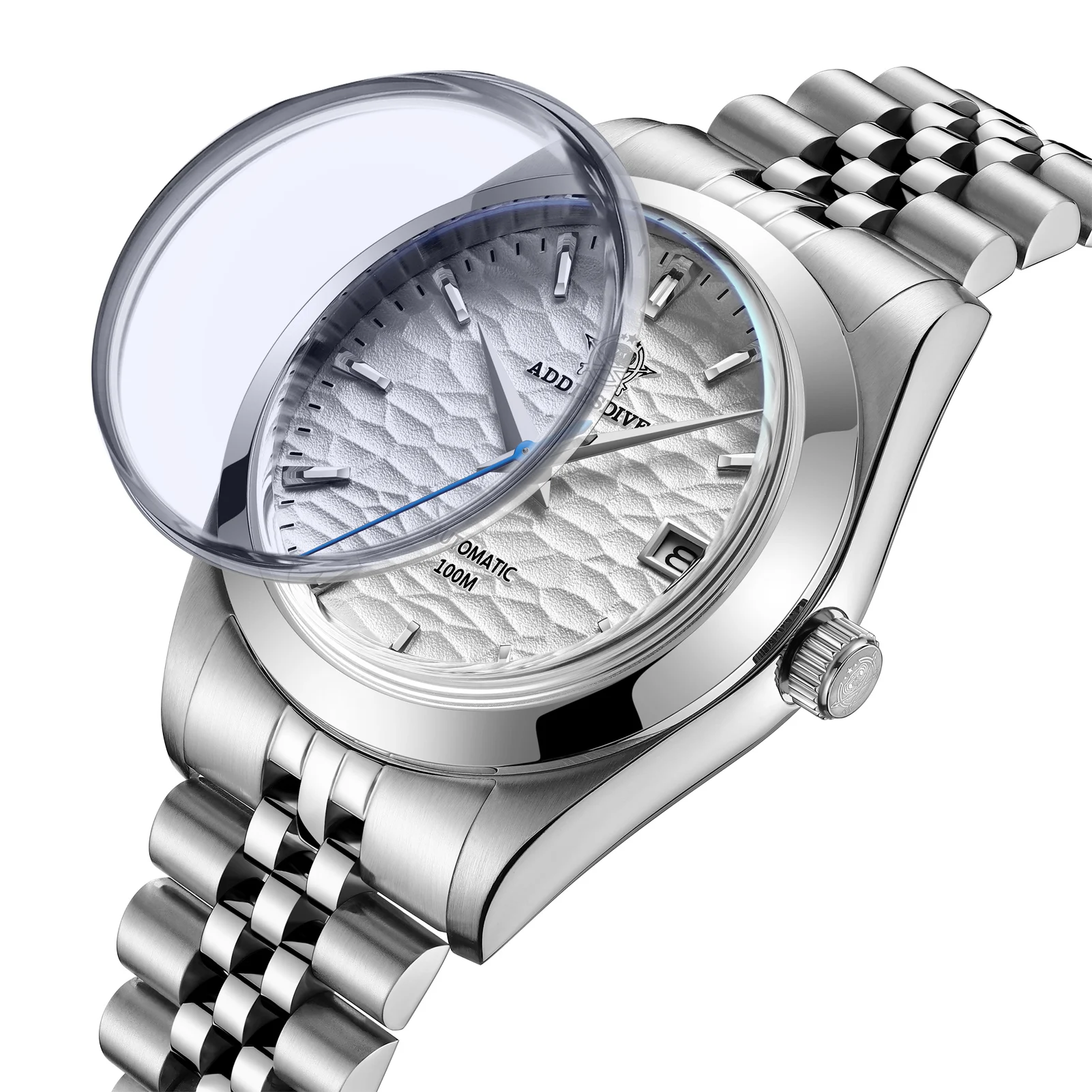 ADDIESDIVE 물결 무늬 다이얼 자동 기계식 시계 NH35 사파이어 남성용 손목시계 럭셔리 실버 발광 방수 시계