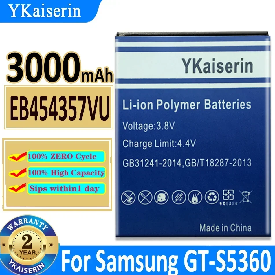 3000mAh YKaiserin Battery EB454357VU For Samsung Galaxy Y Duos GT-S5360 GT-S5368 GT-S5380 GT-S5380D Wave S5300 Bateria