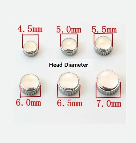 Imagen 2 del producto Corona de reloj impermeable de acero, Color plateado, 4,5mm a 7,0mm, diámetro de la cabeza con agujero de 2,5mm, 11 unidades, W3198