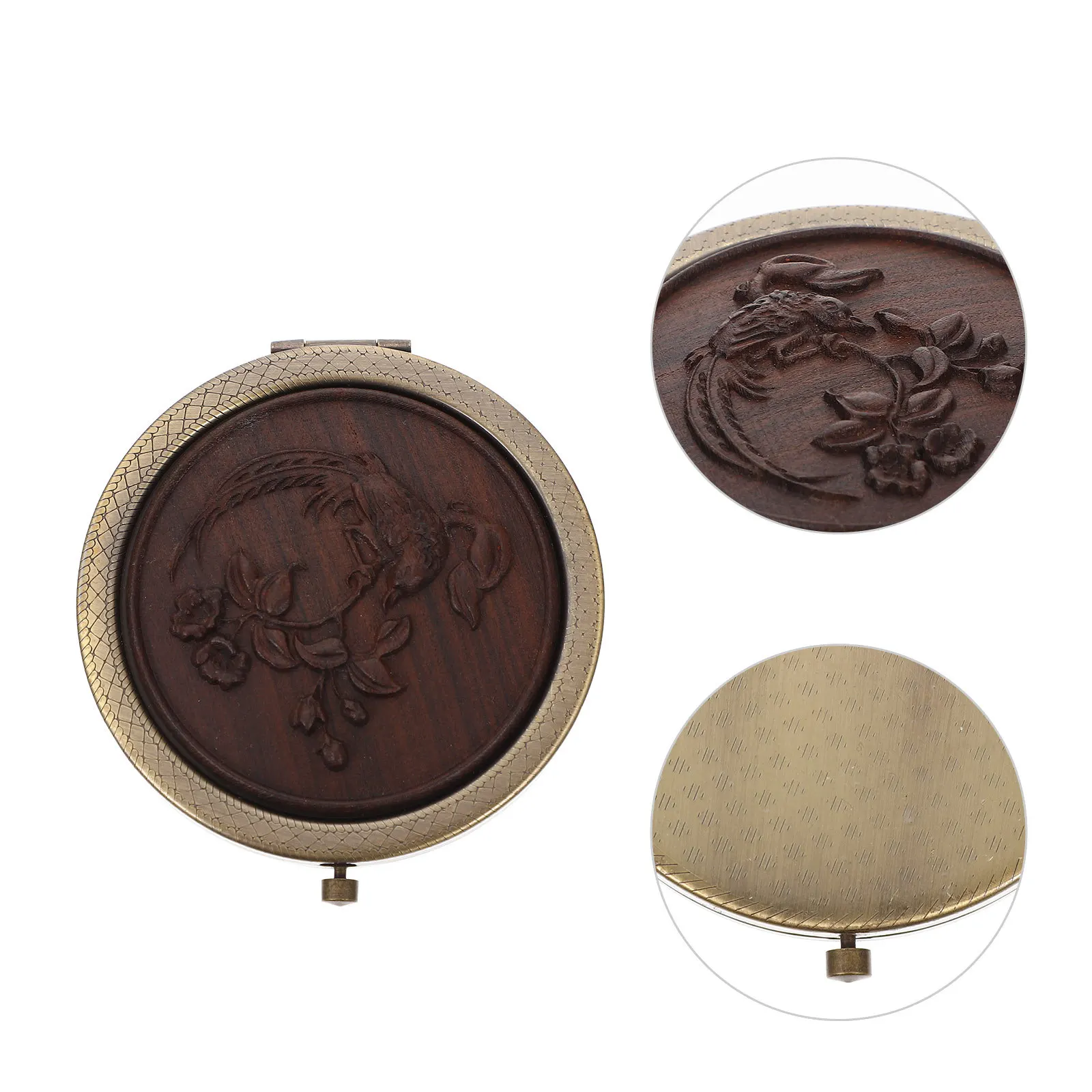 مرآة مكياج خشبية صغيرة قابلة للطي، مرآة جيب محمولة على الوجهين للسفر في الهواء الطلق، مرايا خشبية معدنية للمكياج #1