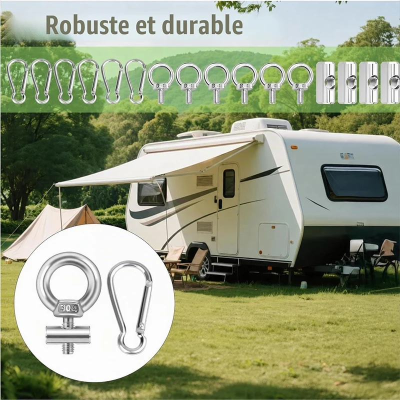 18/36pcs RV Tent Sliding Rail Track Ring Stainless Steel Sunshade Rail Stopper With Hooks For RV Boat Track Sliding Rail Hooks