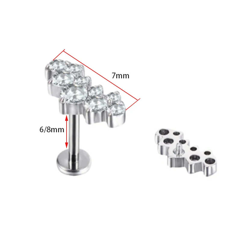 Tanium Opal astm f136 piercing Internally Threaded Labret Zircon Mix Colors Piercing Body Jewelry nose ring Lip Ring Earring