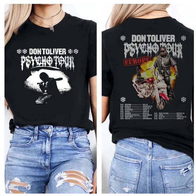 تي شيرت Don Toliver Psycho Tour أوروبي تي شيرت Don Toliver Tour 2025 فاخر راقي لكل من الرجال والنساء أفضل Y2k