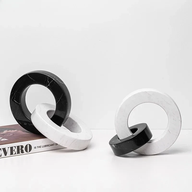 Marble Round Ring Ceramic Annular Knot Statue Abstract Crafts Desk Decoration Creative Knot Sculpture Room Aesthetics Decor