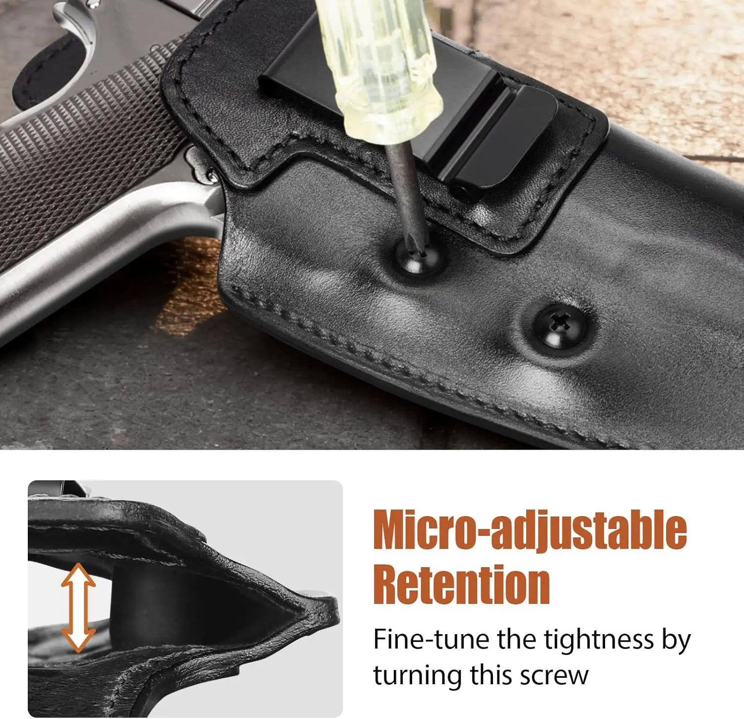 حافظة جلدية IWB 1911، لأسطوانة 5 بوصة 4.25 بوصة 4 بوصة، سكة حديد، بدون قضيب، كولت مناسب، قوة النخبة، كيمبر، جزيرة الصخور، سبرينغفيلد، تيسا، S&W، روجر