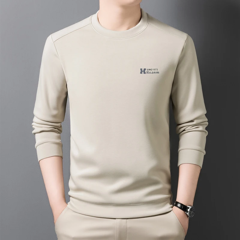 سويت شيرت برقبة دائرية وأكمام طويلة، قميص حريري بلون سادة للخريف والشتاء، قميص أساسي عصري للخريف #3