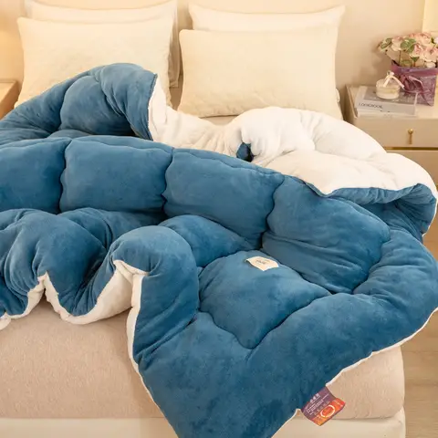 신형 양면 융 두꺼운 이불 학생 기숙사 싱글 2인용 침대 겨울 면 이불 보온 두꺼운 우유 융 겨울 이불 심지