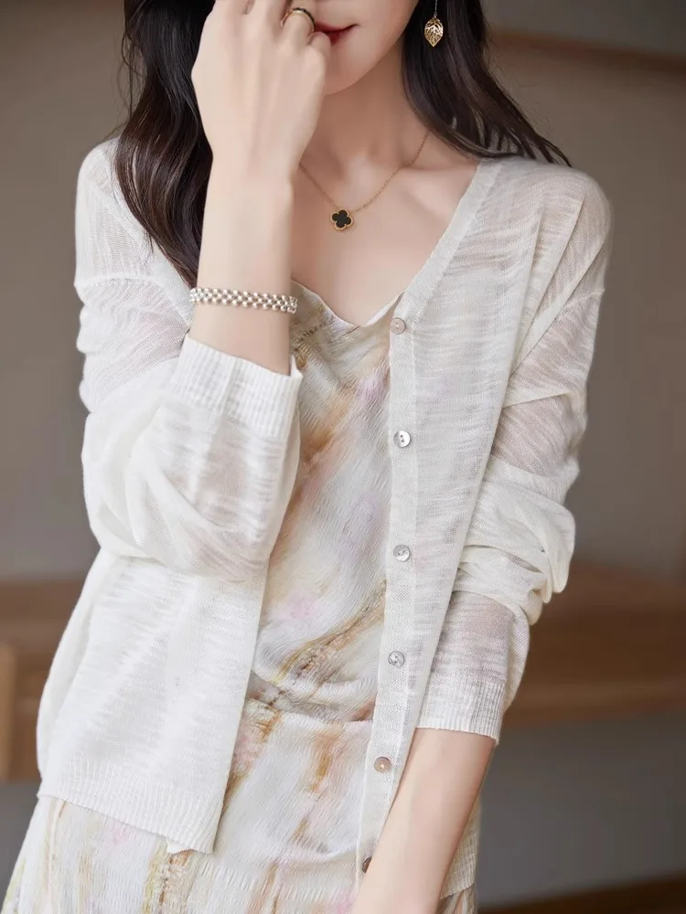 

Women's Short Knitted Bamboo Rayon Open Cardigan Thin Air Conditioning Shirt Summer Fashion Outerwear Sun Protection Coat