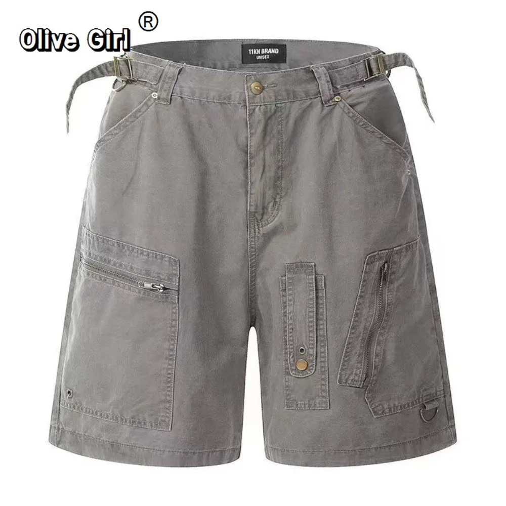 Olivegirl Y2k Cargo Jeans Harajuku Baggy Wide Leg Denim Trouser Japanese Men Women Knee Length Shorts Pants Vintage Oversize