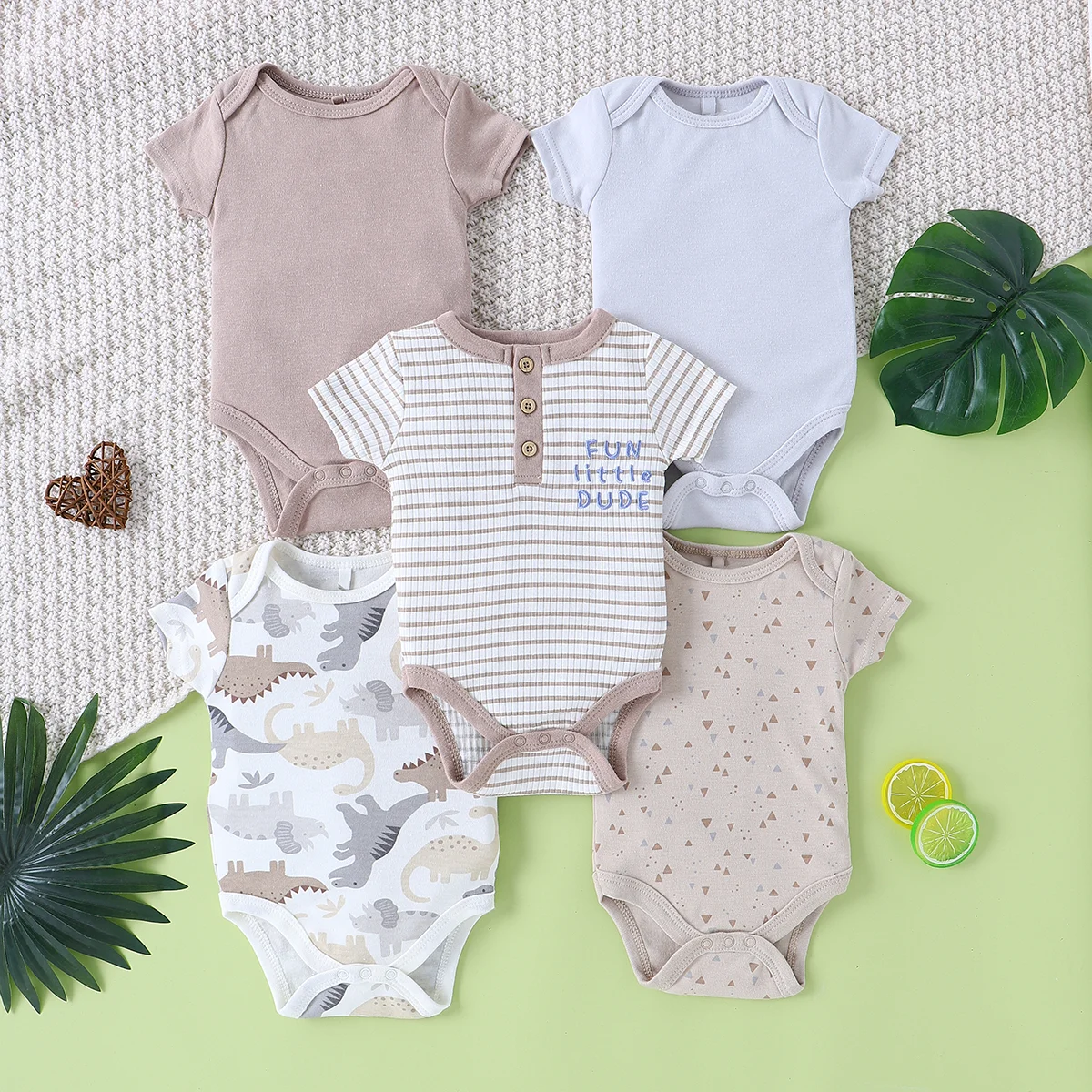 5PCS Baby Boy's Clothes Baby Boy Onesies Summer Short-Sleeved Jumpsuit Newborn Baby Clothes Suitable for 0-9 Months