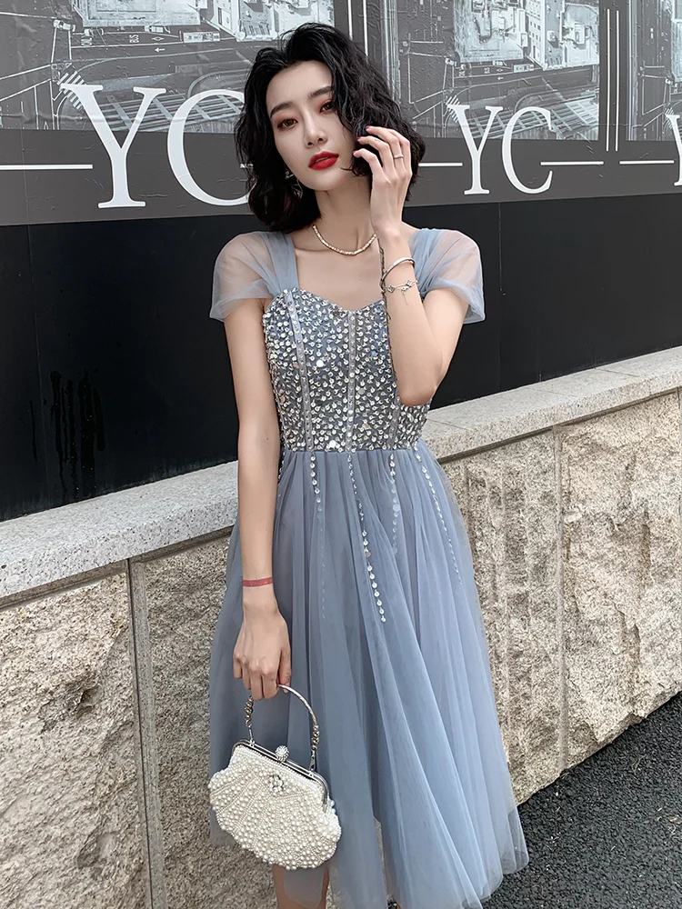 

Ele Mid-Length Birthday Par Dr for Women Glittering Sequin Gown Simple Yet Sli Ball Gown Suitable for Various Oc...