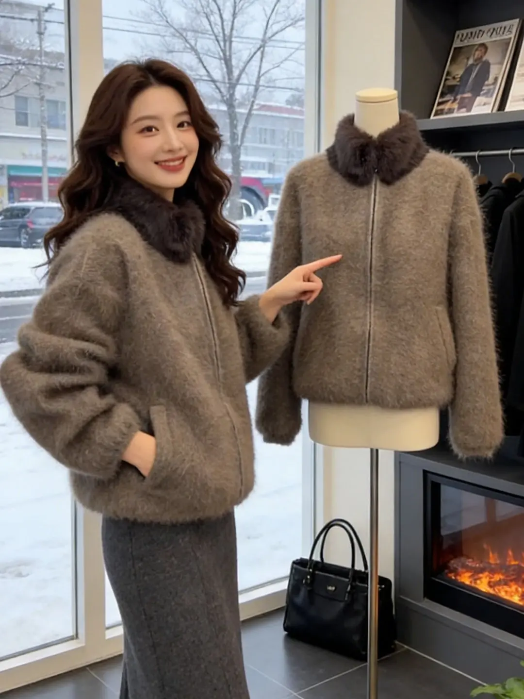 

Уникальная модная женская короткая куртка с отстегивающимся меховым воротником, утепленная, на молнии, с художественным дизайном, стандартного кроя