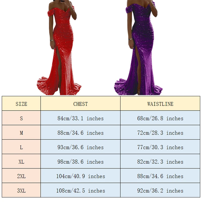 1 szt. Damska seksowna sukienka maxi na imprezę z rozcięciem, nowa sukienka z cekinami, dekolt typu one-line, modna, elegancka sukienka na bal, wieczorowa