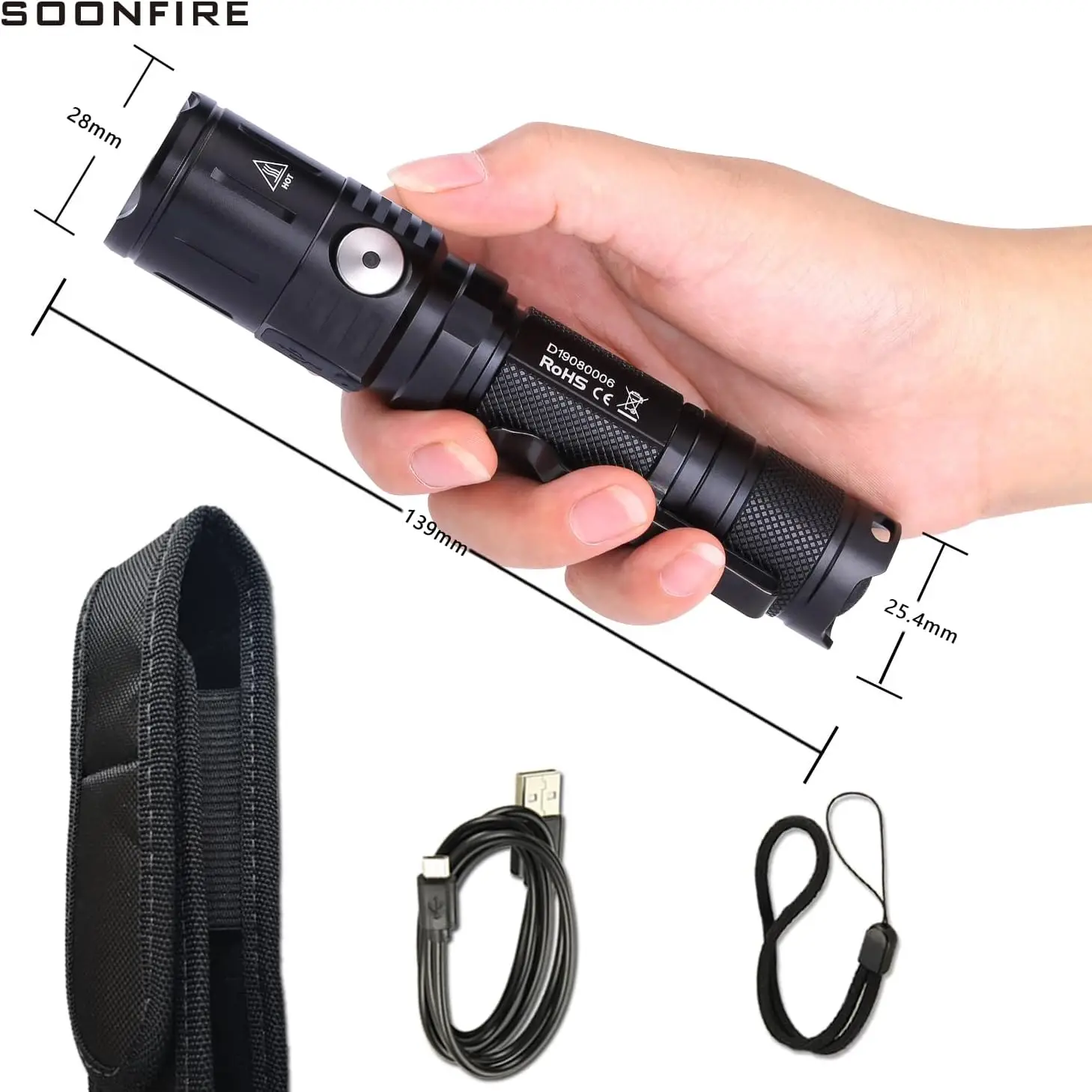 1060 Lumens Tactical Flashlight with Fast USB Charging, 5 Modes, Waterproof LED Handheld Light