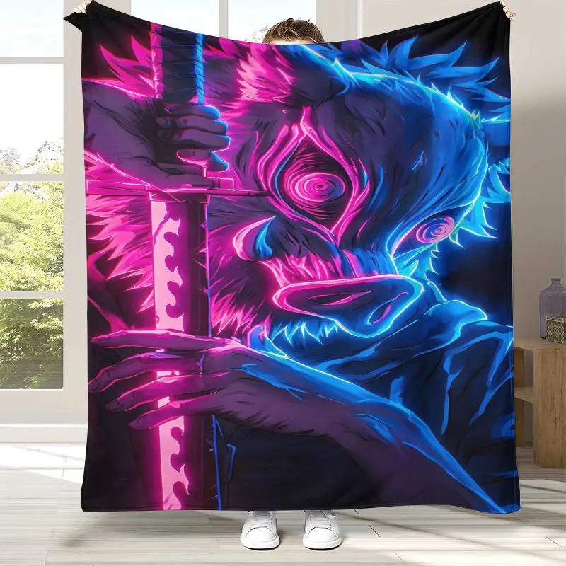 3D Demon Slayer Kimetsu no Yaiba Tanjiro Nezuko Anime Soft Flannel Throw Blanket,Cozy Blanket for Bed,Sofa,Living Room,Picnic