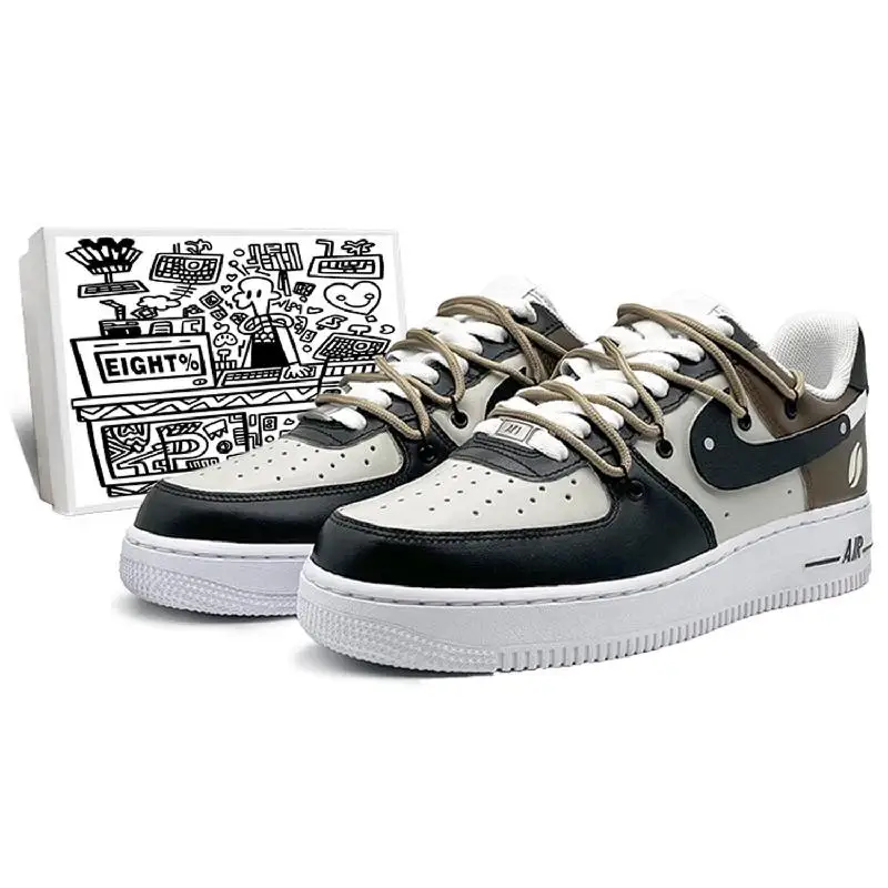 

【Customize】Nike Air Force 1 Skateboarding Shoes Men Low-top Black/White/Brown Sneakers shoes CW2288-111