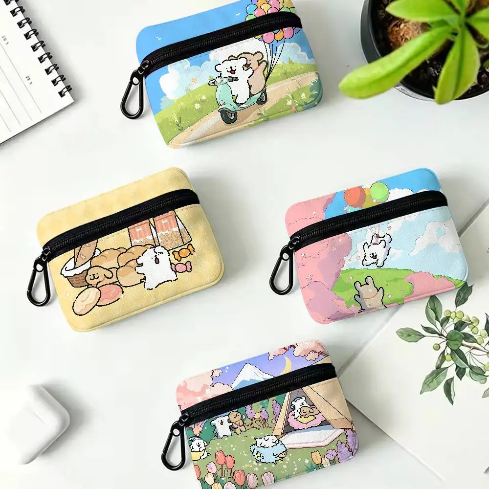 Cute Cartoon Line Dog Animal Waterproof Coin Purse Landscape Small Wallet Portable Zipper Pouch For Cards Coins Earphone Storage