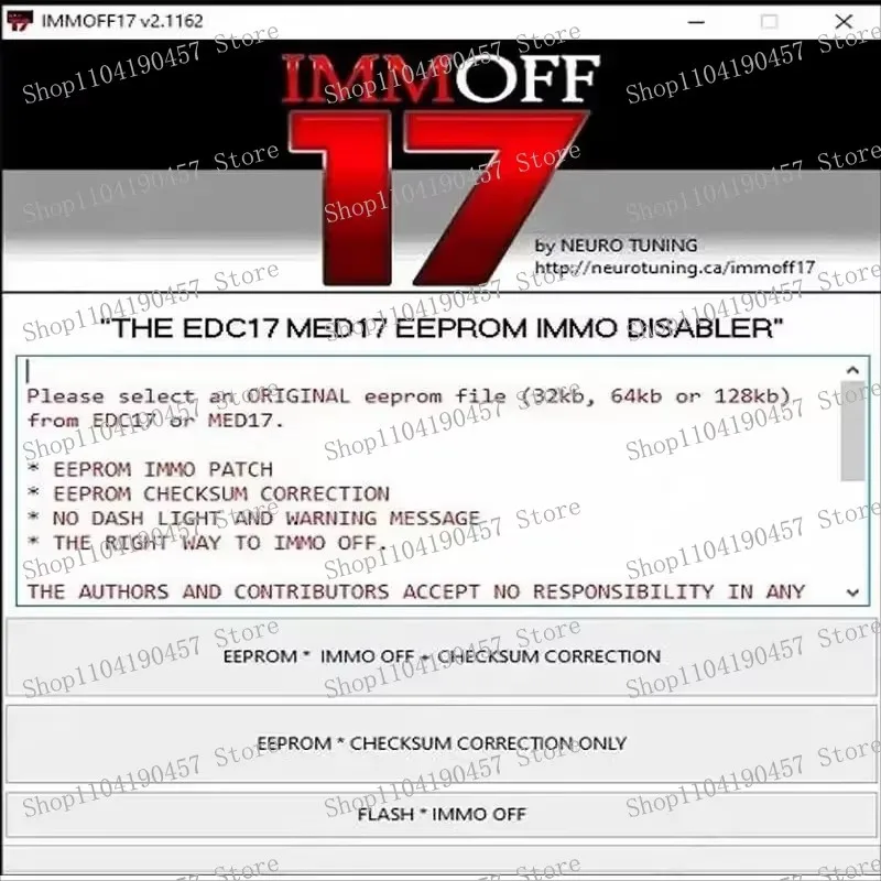 IMMOFF17 Vehicle Software for EDC17 MED17 Immobilizer Off ECU Programming EEPROM IMMO PATCH Checksum Correction and Flash Modifi