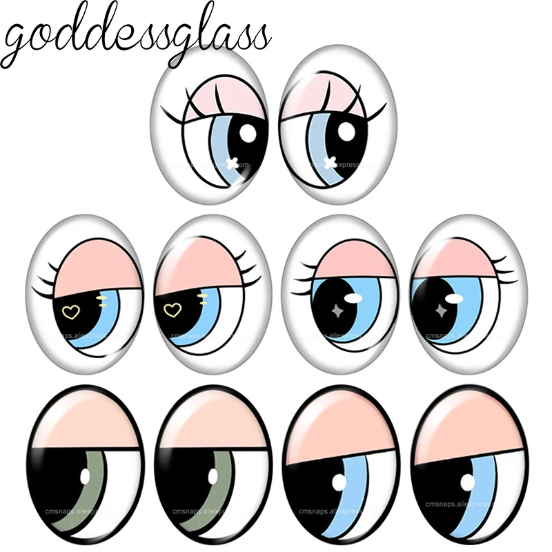 5pair Cartoon Doll Glass Eye Pretty pupils blink wink 10x14mm/13x18mm Oval photo glass cabochon demo flat back Making findings