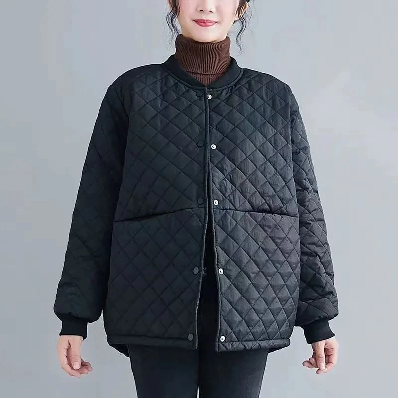 5XL Women\'s Clothing ThickAutumn Winter New Loose Mother Big Pocket Cotton Coat Female Quilted Cotton-Padded Jacket Coffee Color