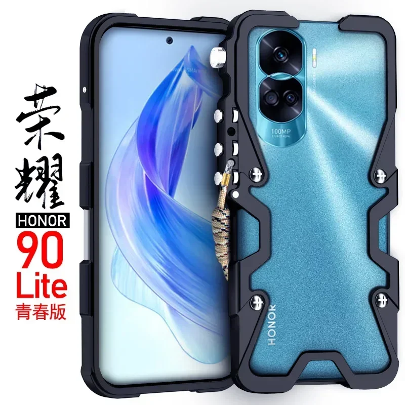 New! Armor Metal Aluminum Phone Cases Bumper For Honor90 Honor 90 Gr Pro & 90 Lite Cover Mechanical Purely Handmade Skull Case