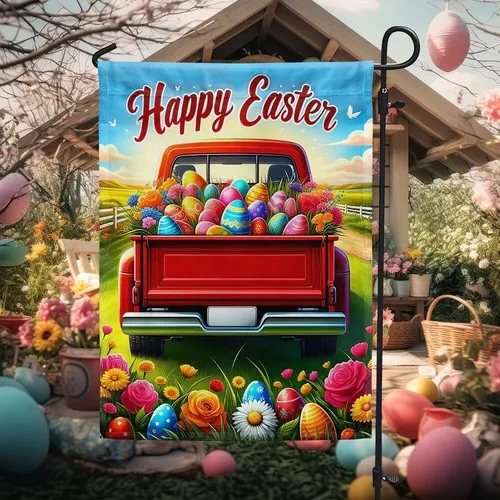 Happy Easter Truck With Eggs Flag Graden Flag XXH LLP LLX uui