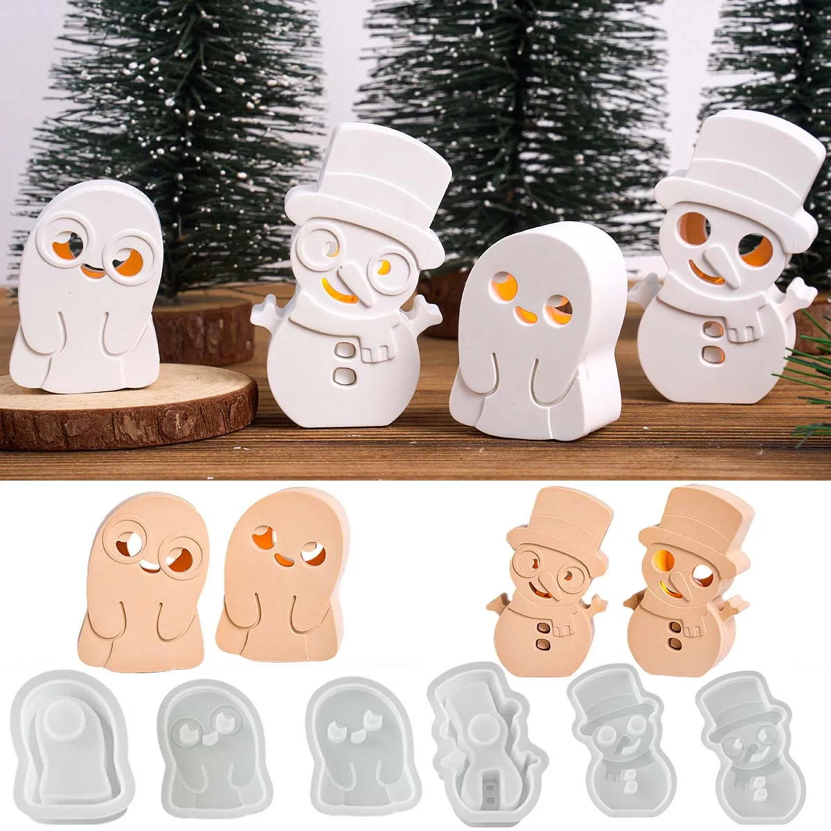 Christmas Snowman Silicone Mold Halloween Ghost Resin Casting Mould DIY Atmosphere Lamp Plaster Epoxy Molds Handcraft Home Decor