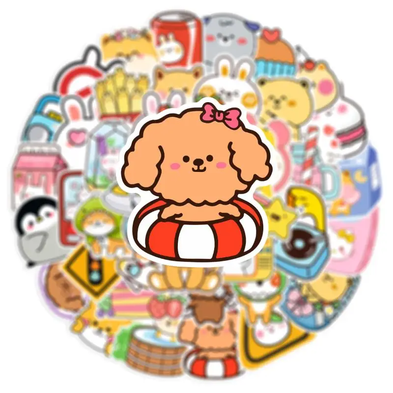 Kawaii Waterproof Animal Stickers 50Pcs Cute Shiba Inu Rabbit Vinyl Decals for Kids DIY Craft Scrapbook