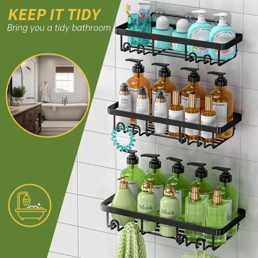 Large Wall Mounted Shower Shelves Rack Organizer Storage Accessories with Soap Dish&Toothbrush Holder