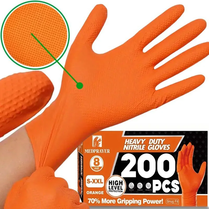 

Heavy Duty Nitrile Gloves 8Mil Extra Thick Mechanic Industrial Disposable Glove with Textured Grip Antislip Safety Work Gloves