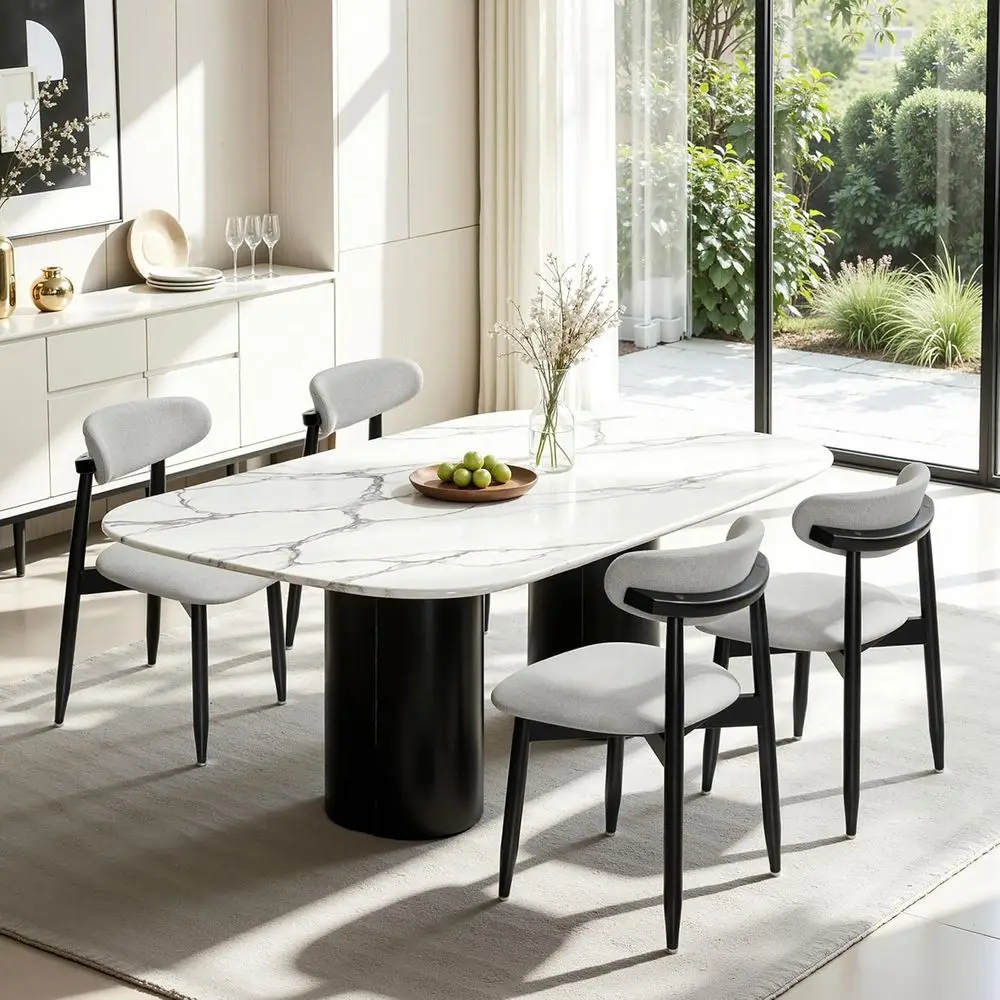 

Upholstered Solid Wood Dining Chairs Set of 4, Modern Fabric Kitchen Chairs with Ergonomic Curved Back, Gray