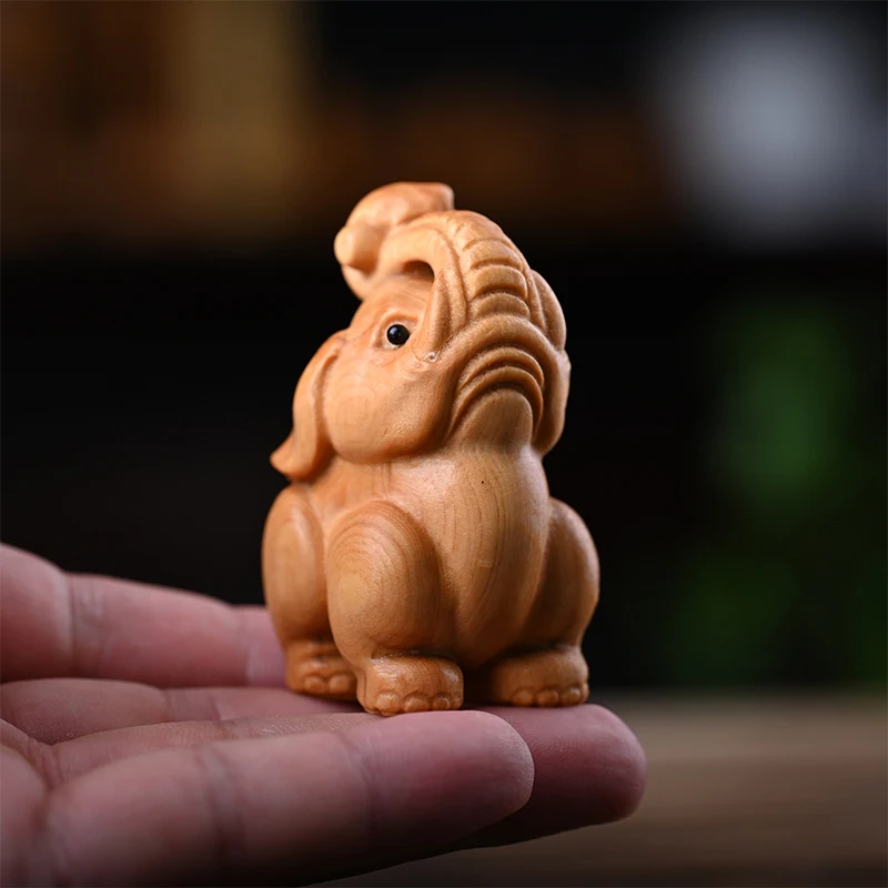 **1PC Hand-Carved Wooden Elephant Figurines Cute Elephant Statue Decorative Ornament Home Desktop Decor Car Decoration