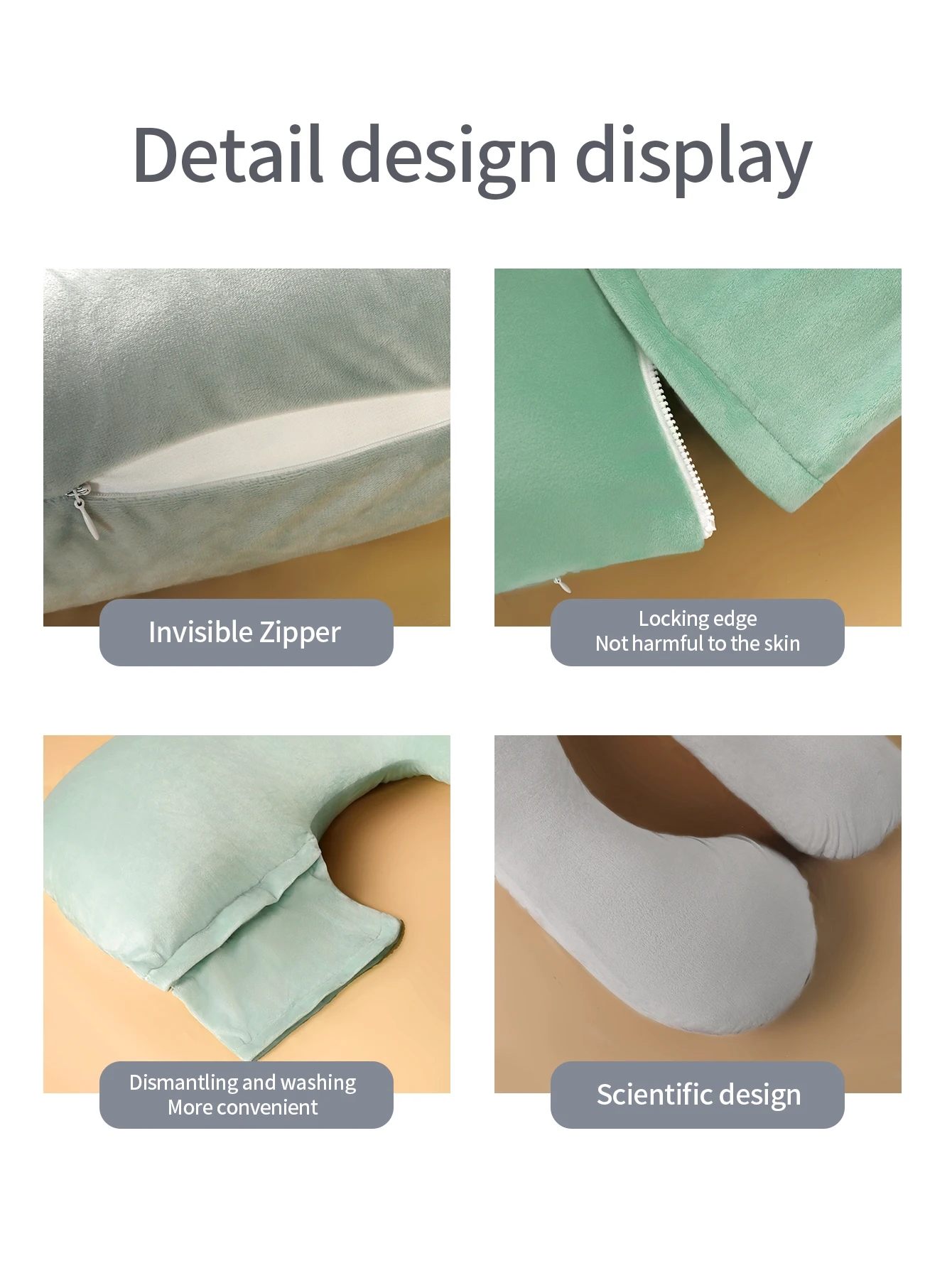 분리형 베갯잇, 크리스탈 벨벳 스플릿 바디, U자형 전신 임산부 베개, 허리 옆 수면 베개