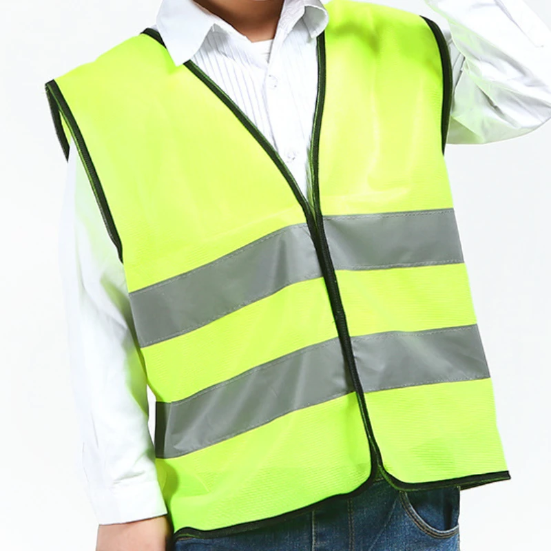 Chaleco reflectante amarillo fluorescente para niños, estudiantes, ir a la escuela, niebla nocturna, clima lluvioso, recordatorio de carretera,