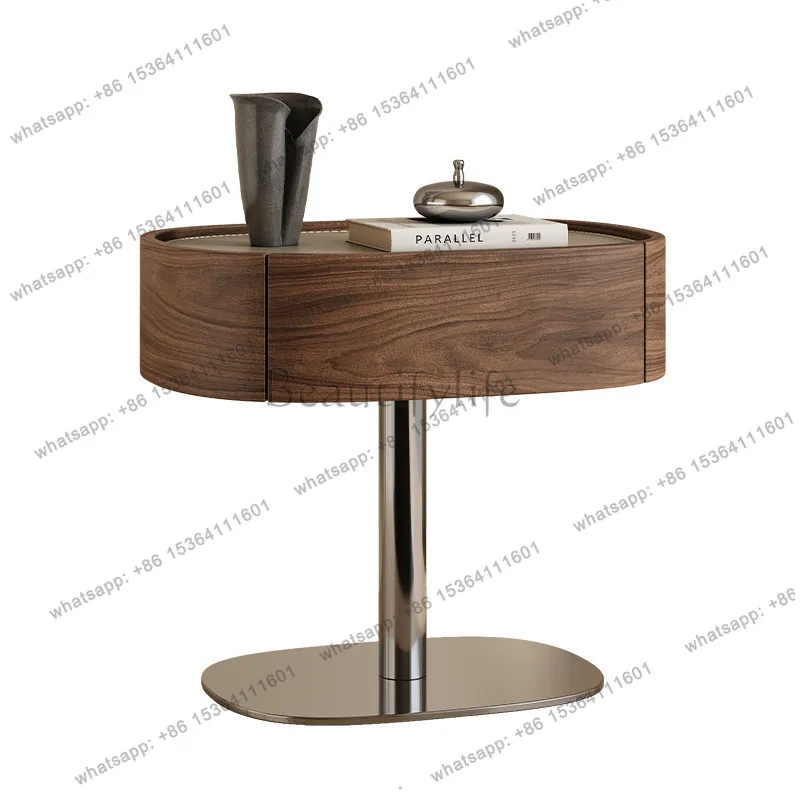 LS vintage style solid wood stainless steel bedside cabinet with a light luxury, high-end multifunctional storage rack