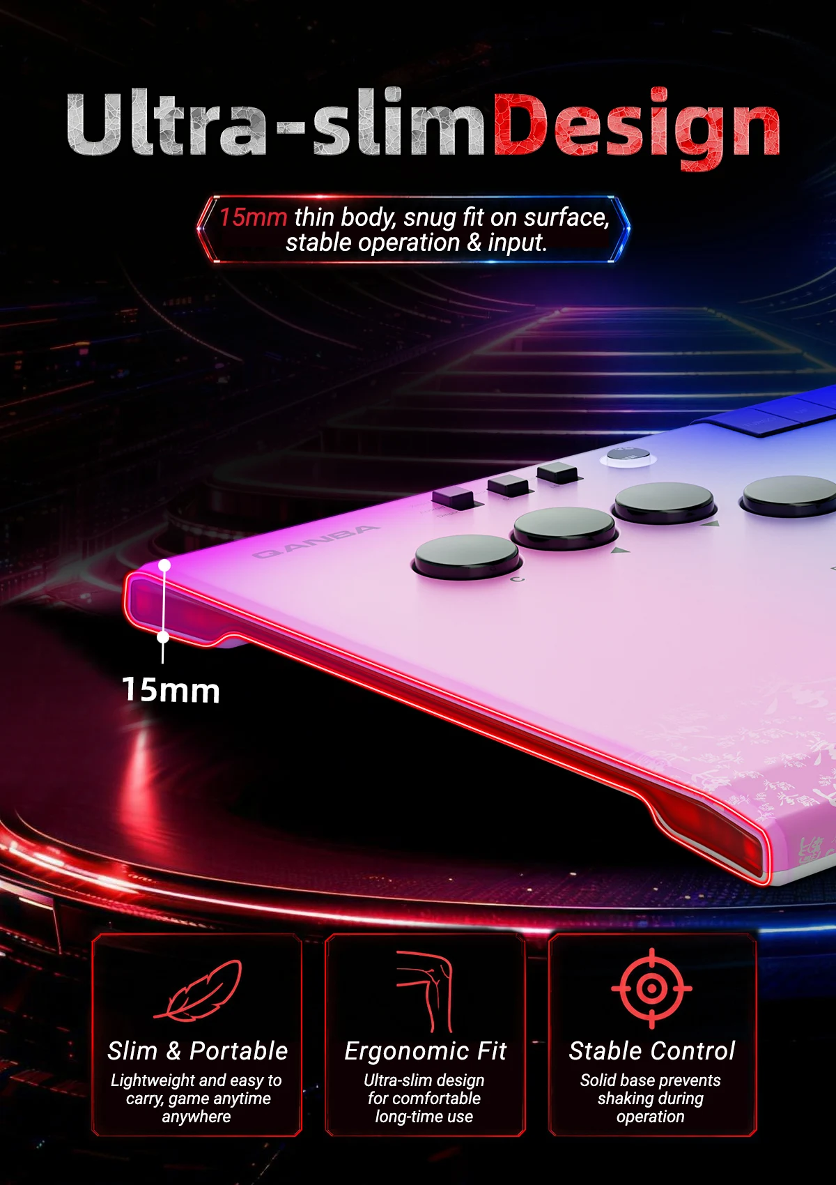 Qanba Ruby Hebellosen Arcade Super Wireless Controller mit 2.4G Drahtlosverbindung und Aufbewahrungstasche für Android PC Steam – Detail 8