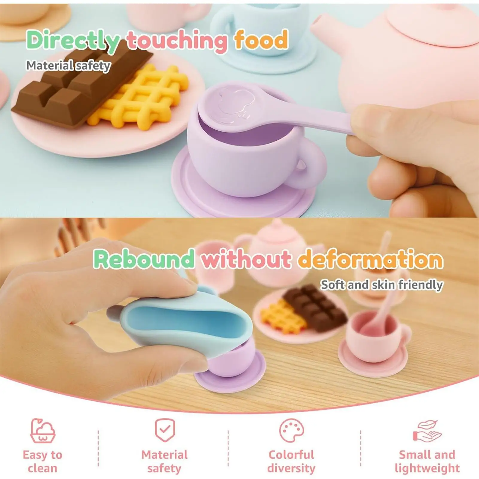 Conjunto de chá de silicone para crianças, brinquedos educativos de aprendizagem, conjunto de chá de silicone para bebês, brinquedos para crianças, conjunto de talheres de silicone de qualidade alimentar