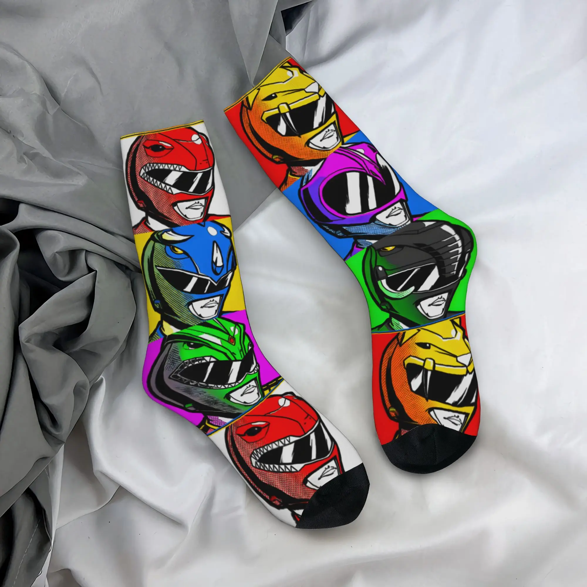 Зимние теплые красочные носки унисекс в стиле поп-арт Power R-Ranger, впитывающие пот, футбольные носки