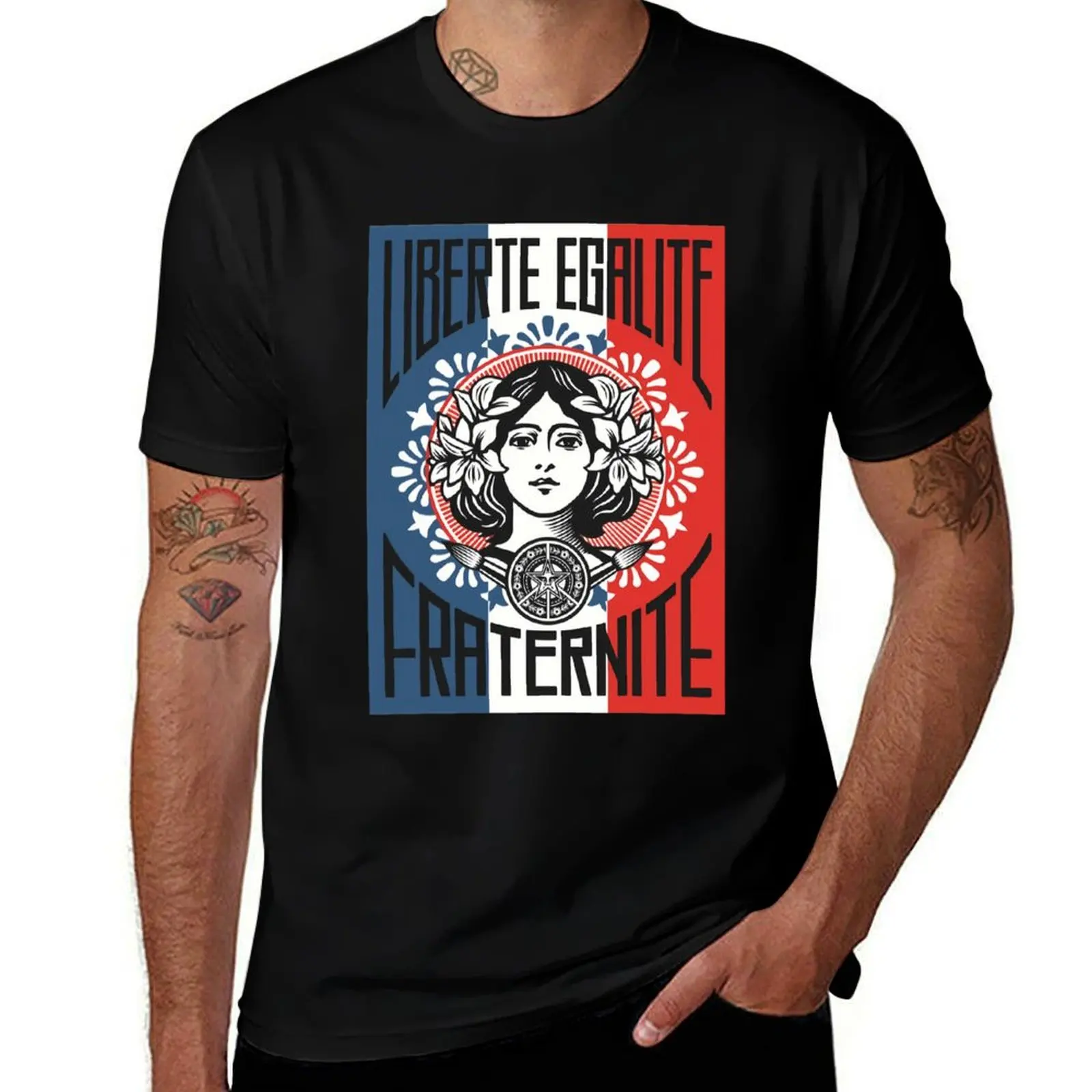 Shepard Liberte Egalite Fraternite T-shirt simple de couleur unie à col rond