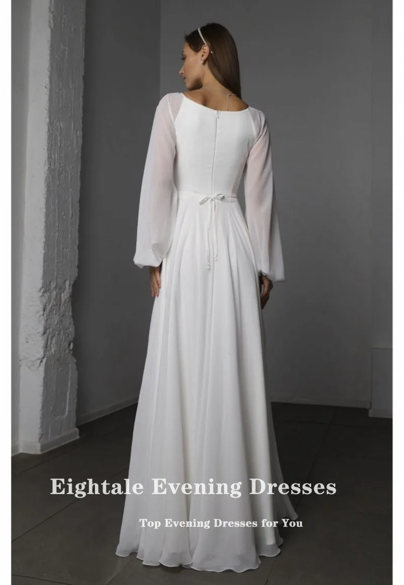 Eightale Arabic Wedding Dresses Customized V-Neck A-Line Long Sleeve Ivory Chiffon Beach Bridal Gown Vestidos De Novia