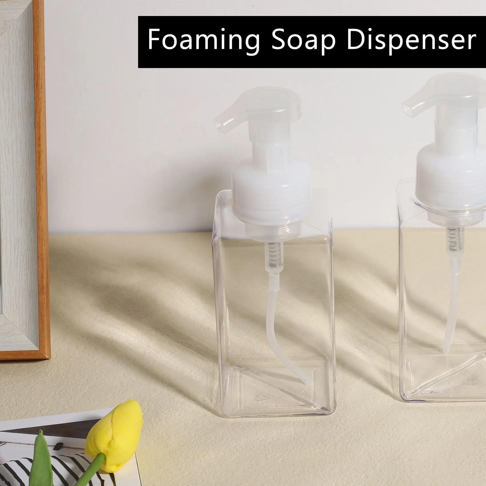 2 Pack Foaming Soap Dispenser 15Oz Refillable Foam Liquid Hand Soap Empty Plastic Pump Bottle Container - Clear 450Ml