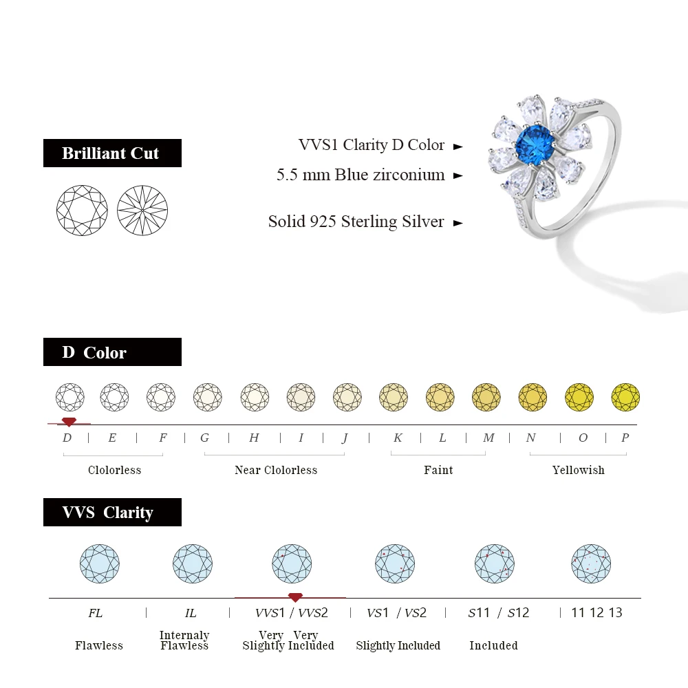 ATTAGEMS 2024 D VVS1 Pear Cut Moissanite Rings Lab Blue Zircon for Women S925 Sterling Silver Flower Jewelry Birthday Party Gift