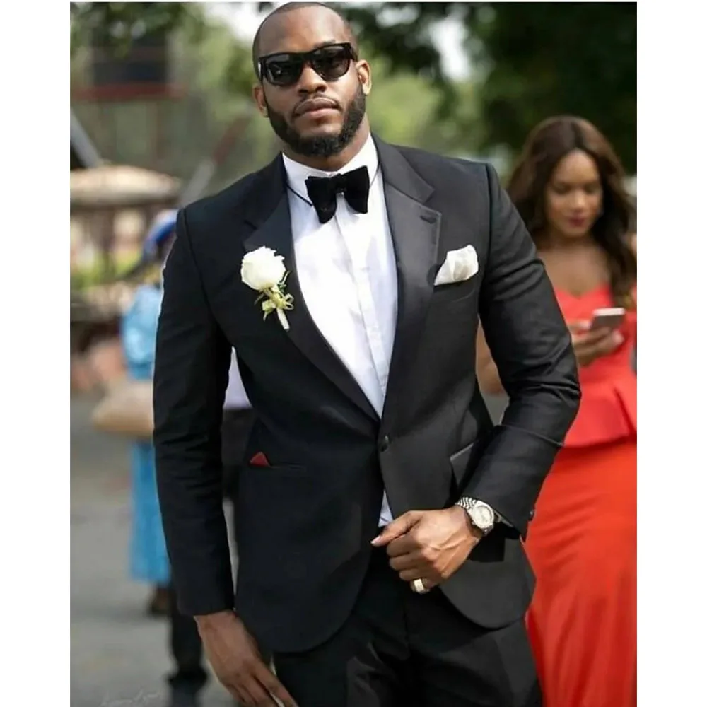 

Notch Lapel Single Breasted Black Regular Length Flat One Button Formal Men's Suits Luxury Wedding Outfits 2 Piece (Jacket+Pant)