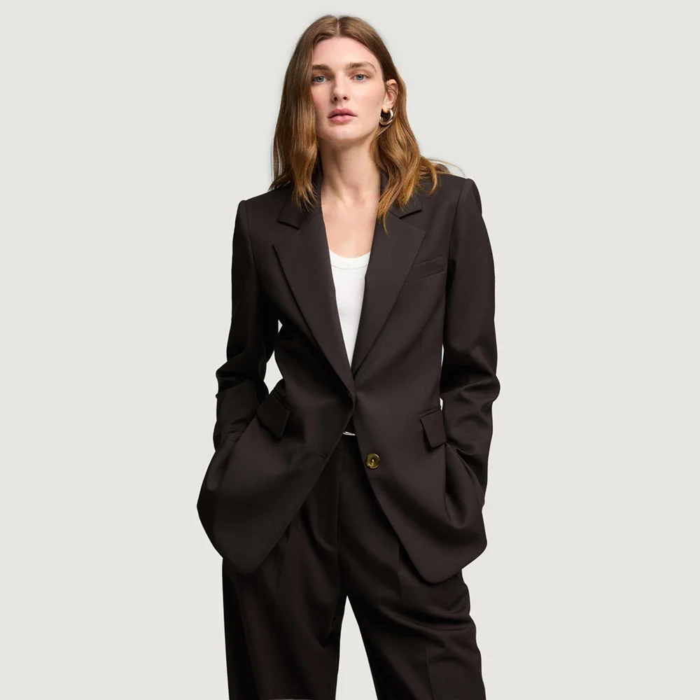 Dark Brown Women Suits 2 Piece Chic Notch Lapel Single Breasted Female Clothing Wedding Party Daily Office Work Pants Sets