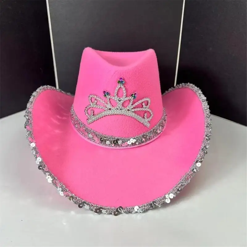 

L5YA Bachelorettes Party Hat Bridal Shower Hat Women Cowgirl Hat Wedding Accessories Sequined Brims Hat Nightclub Headwear