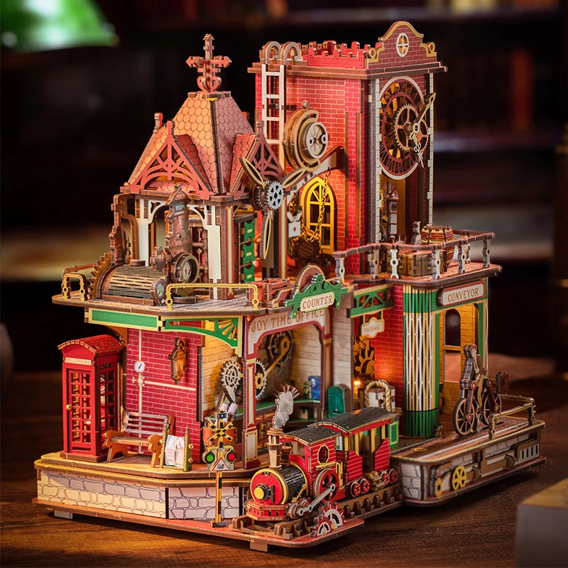 DIY 3D Wooden Joey's Time Post Office Cottage Miniature Model Kits Assembly Jigsaw Puzzles for Friends Birthday Gifts
