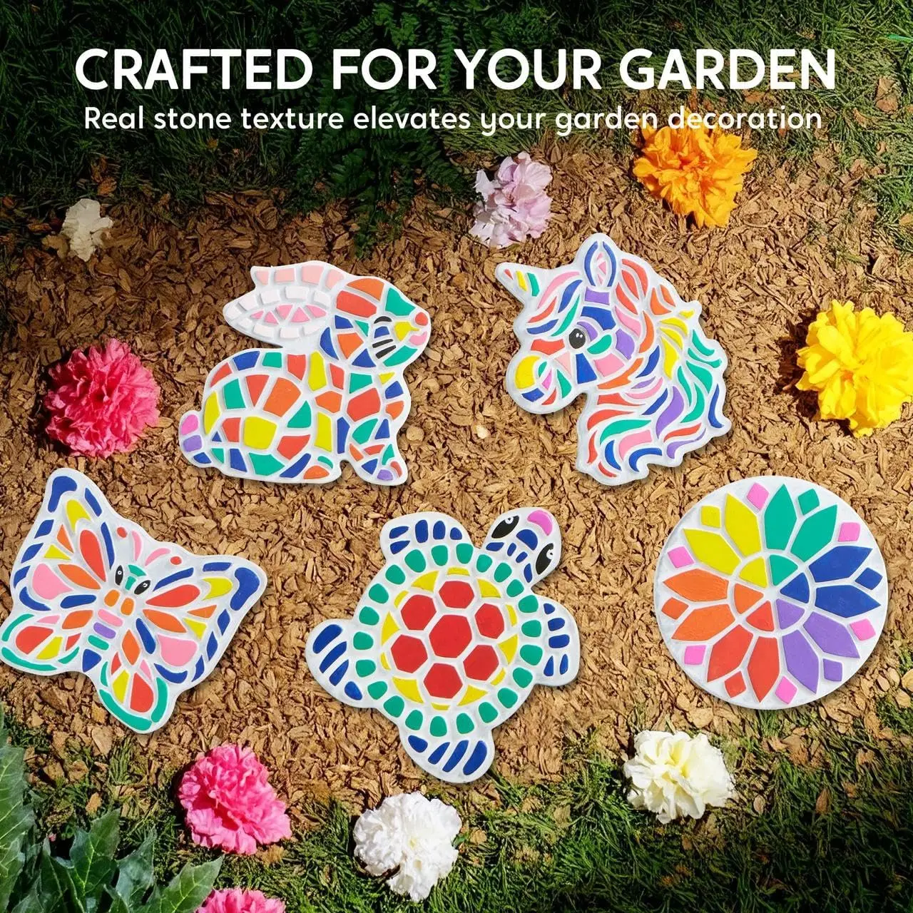 JOYFY Kids Stepping Stones طقم الطلاء 5 حديقة الحجارة السيراميك حديقة ديكور للأطفال هدايا عيد الميلاد عيد الميلاد