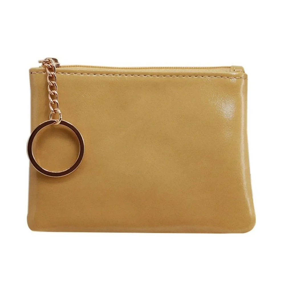 

New PU Leather Coin Purse Zipper Closure Portable Wallet with Keychain Coin Bag Women