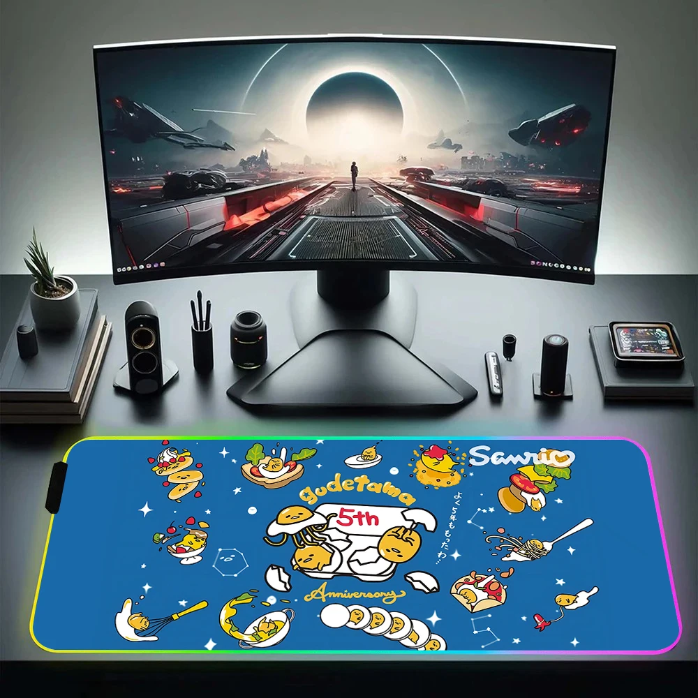 Kawaii Yellow Cartoon G-Gudetama RGB Pc Gamer Keyboard Mouse Pad Mousepad LED Glowing Mouse Mats Rubber Gaming Computer Mausepad